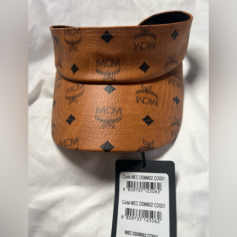 NWT MCM Monogram Visor in Visetos Cognac Hat Unisex Retail $290